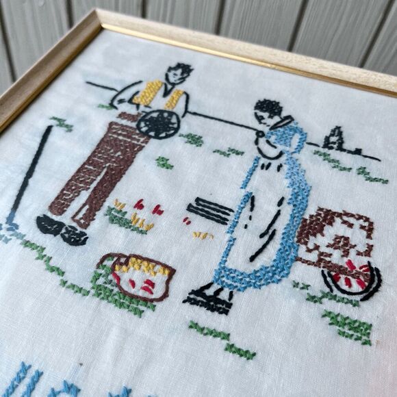 Vintage Framed Cross Stitch “Give Us This Day Our Daily Bread” 9"x12" - Picture 5 of 7